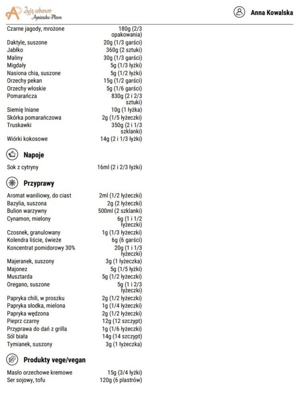 Darmowy jadłospis 1600kcal - lista zakupów2 Darmowy jadłospis 1600kcal - lista zakupów2